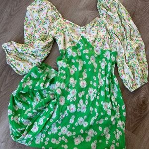 RIXO Green and White Floral Dress